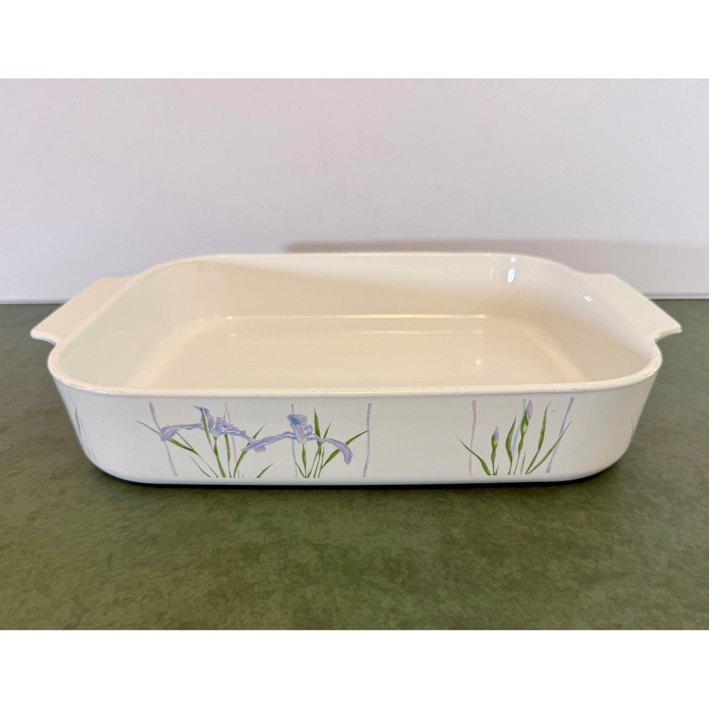 Corning Ware A-21-B-N Iris Pattern Rectangular Roaster Pan 12.25x10.5x2.5 White